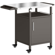 Garden BBQ Prep Table with Stainless Steel Top and Storage for Outdoor Cooking Brown