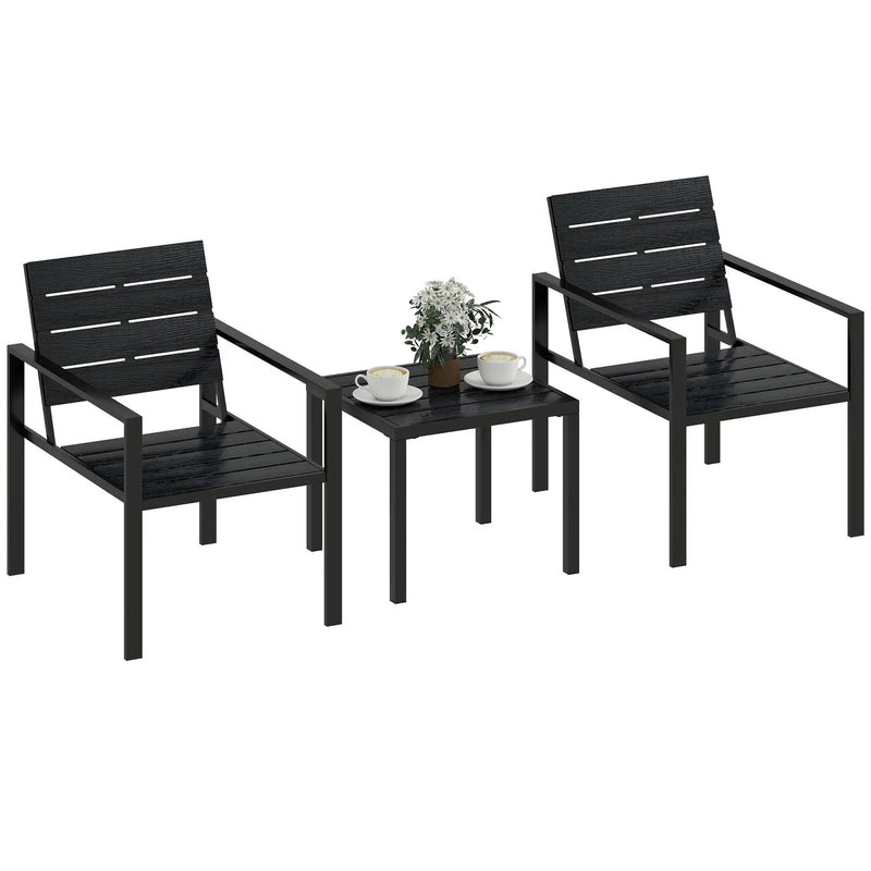 Garden Bistro Set for 2 with Weather-Resistant Chairs and Table for Patio or Balcony Outsunny