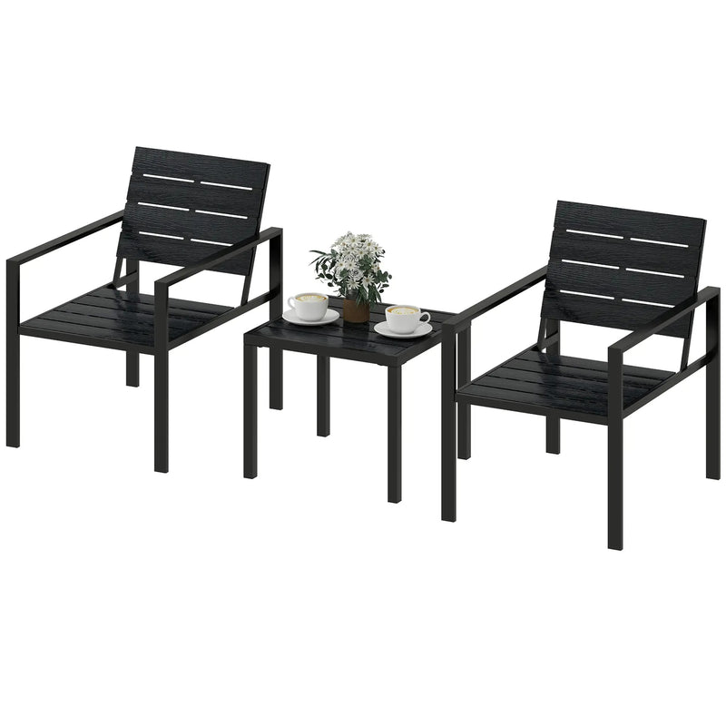 Garden Bistro Set for 2 with Weather-Resistant Chairs and Table for Patio or Balcony Outsunny