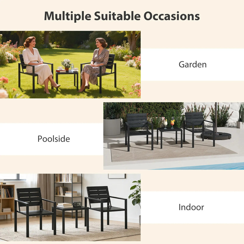 Garden Bistro Set for 2 with Weather-Resistant Chairs and Table for Patio or Balcony Outsunny