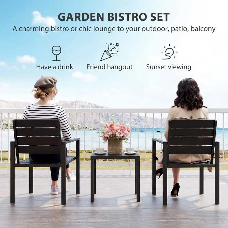 Garden Bistro Set for 2 with Weather-Resistant Chairs and Table for Patio or Balcony Outsunny