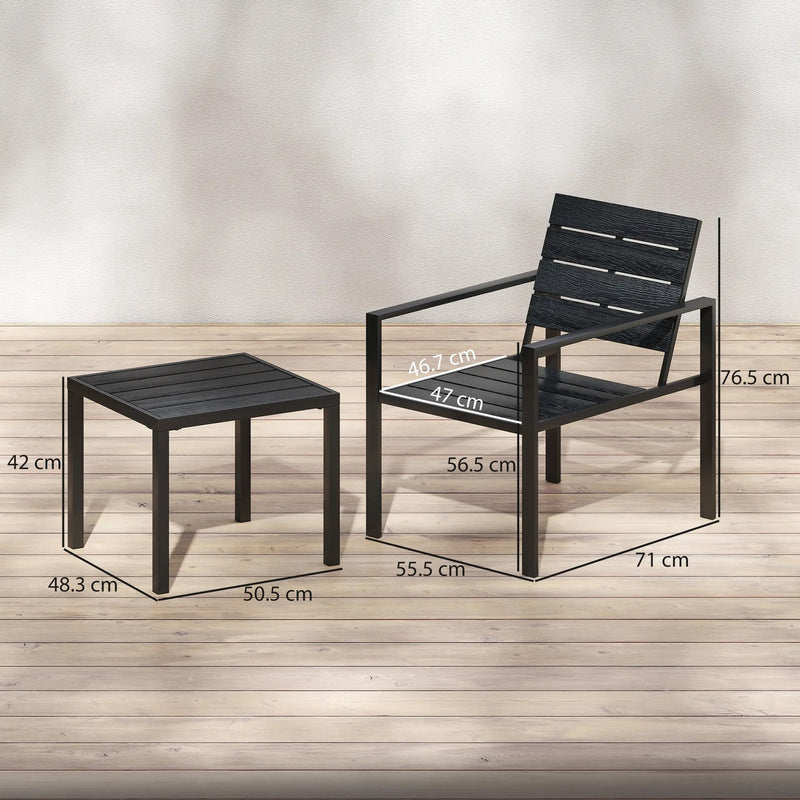 Garden Bistro Set for 2 with Weather-Resistant Chairs and Table for Patio or Balcony Outsunny