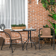 Garden Bistro Set with Stackable Rattan Chairs and Glass Table for Small Spaces Brown