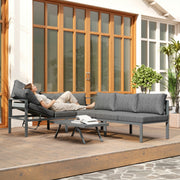 Garden Corner Sofa Set with Adjustable Backrest and Table for Flexible Outdoor Seating, Dark Grey