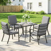 Garden Dining Set for 4 with Cushions and Stackable Chairs for Small Patios or Balconies Grey Wood Effect