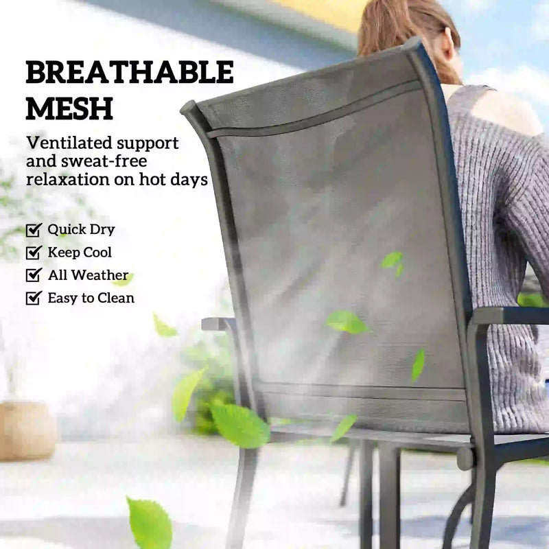Garden Dining Set for 4 with Stackable Mesh Chairs and Square Table With Umbrella Hole Outsunny