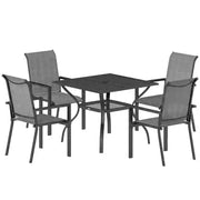 Garden Dining Set for 4 with Stackable Mesh Chairs and Square Table With Umbrella Hole Outsunny