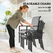 Garden Dining Set for 4 with Stackable Mesh Chairs and Square Table With Umbrella Hole Outsunny