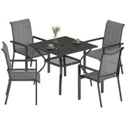 Garden Dining Set for 4 with Stackable Mesh Chairs and Square Table With Umbrella Hole Outsunny