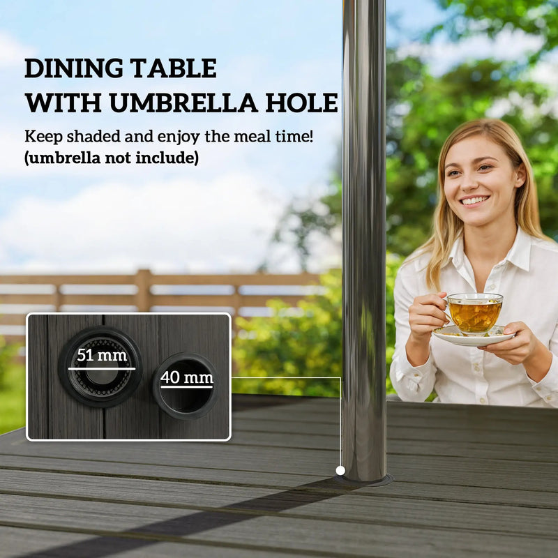 Garden Dining Set for 4 with Stackable Mesh Chairs and Square Table With Umbrella Hole Outsunny