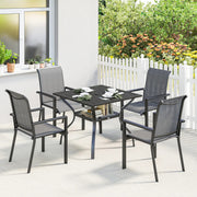 Garden Dining Set for 4 with Stackable Mesh Chairs and Square Table With Umbrella Hole Outsunny