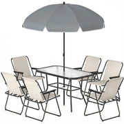 Garden Dining Set for 6 with Foldable Chairs, Glass Table and Umbrella for Easy Outdoor Meals Outsunny