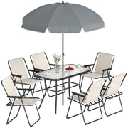 Garden Dining Set for 6 with Foldable Chairs, Glass Table and Umbrella for Easy Outdoor Meals Outsunny