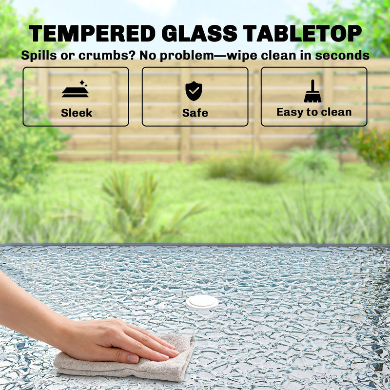 Garden Dining Set for 6 with Foldable Chairs, Glass Table and Umbrella for Easy Outdoor Meals Outsunny