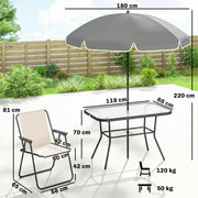 Garden Dining Set for 6 with Foldable Chairs, Glass Table and Umbrella for Easy Outdoor Meals Outsunny