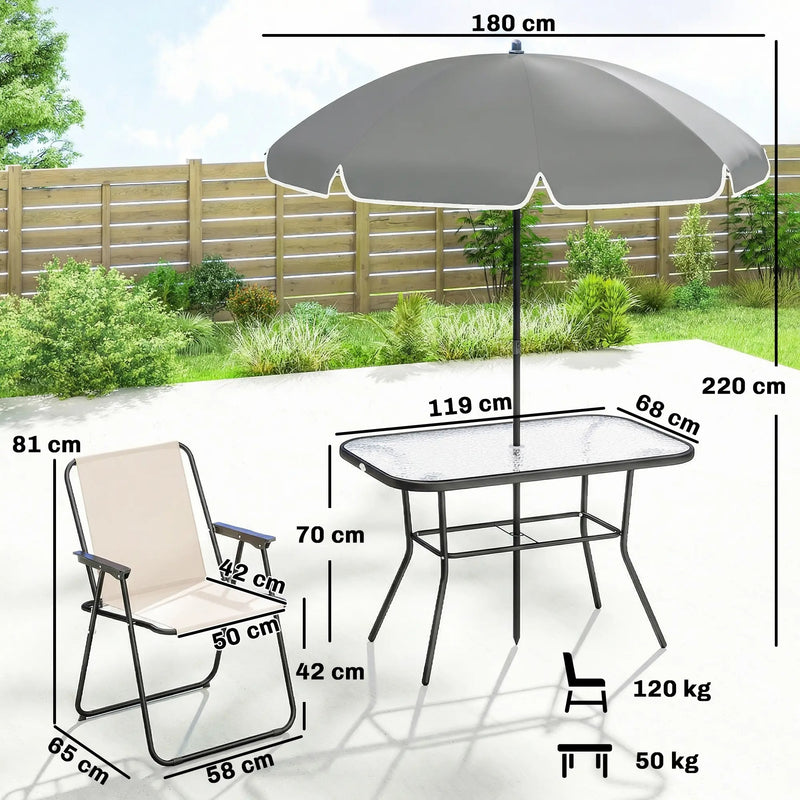 Garden Dining Set for 6 with Foldable Chairs, Glass Table and Umbrella for Easy Outdoor Meals Outsunny