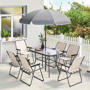 Garden Dining Set for 6 with Foldable Chairs, Glass Table and Umbrella for Easy Outdoor Meals Outsunny