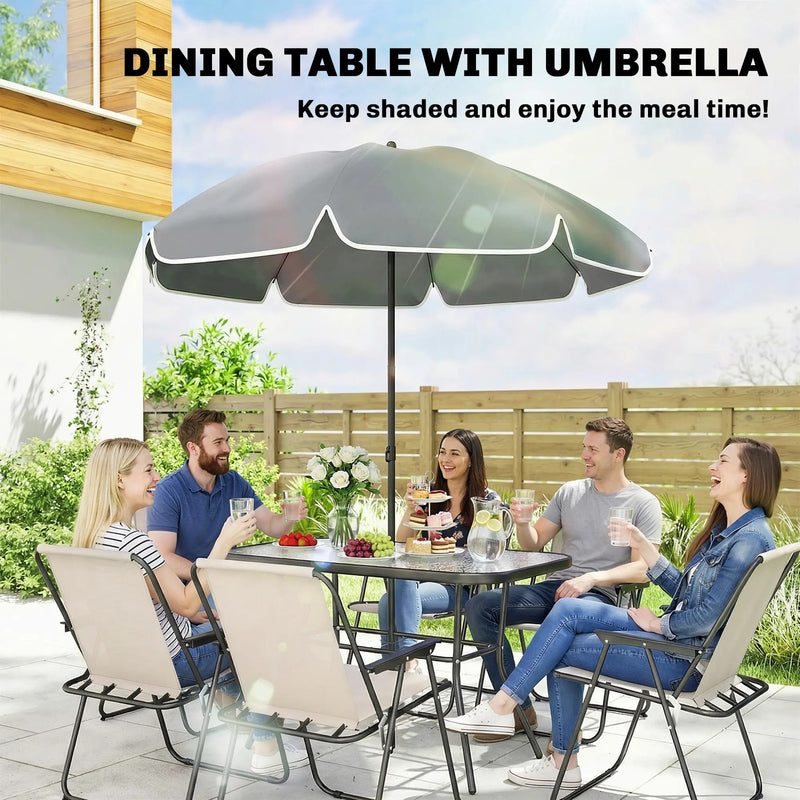 Garden Dining Set for 6 with Foldable Chairs, Glass Table and Umbrella for Easy Outdoor Meals Outsunny