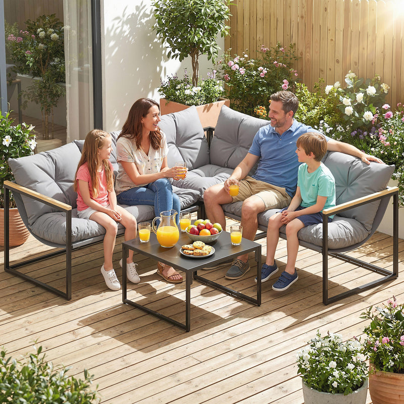 Garden Furniture Set for 5 with Cushions and Coffee Table Easy Assembly Grey & Black