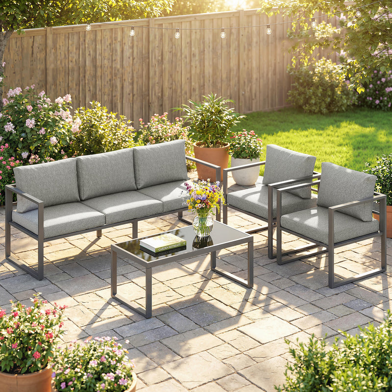Garden Furniture Set with Cushions and Rust Resistant Frame for Relaxing Outdoors, Dark Grey