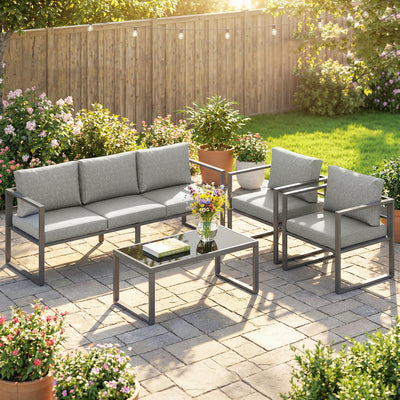 Garden Furniture Set with Cushions and Rust Resistant Frame for Relaxing Outdoors, Dark Grey