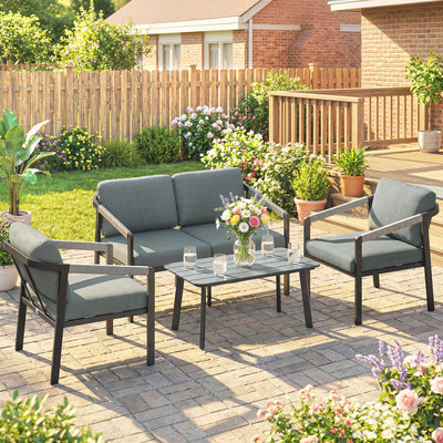 Garden Sofa Set for 4 with Cushions and Lightweight Aluminium Frame Black and Grey