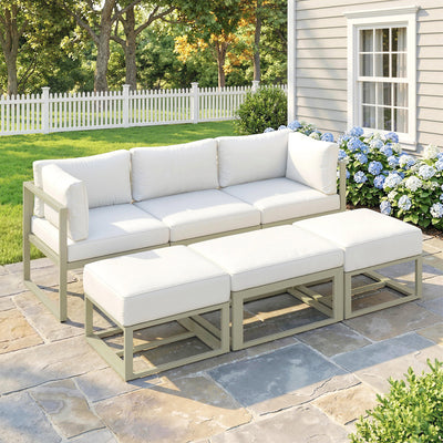 Garden Sofa Set with Daybed and Coffee Table for Flexible Outdoor Lounging, Cream White & Rose Gold