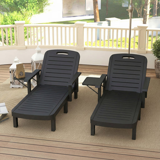 Garden Sun Lounger Set with Adjustable Backrest and Foldable Side Table, Black
