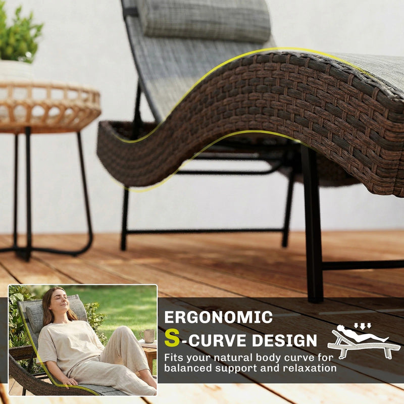 Garden Sun Lounger with Adjustable Backrest and Breathable Mesh Seat for Cool Comfort