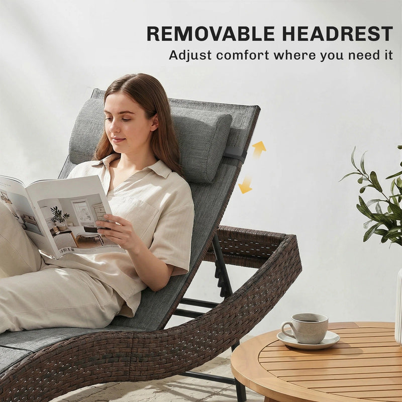 Garden Sun Lounger with Adjustable Backrest and Breathable Mesh Seat for Cool Comfort