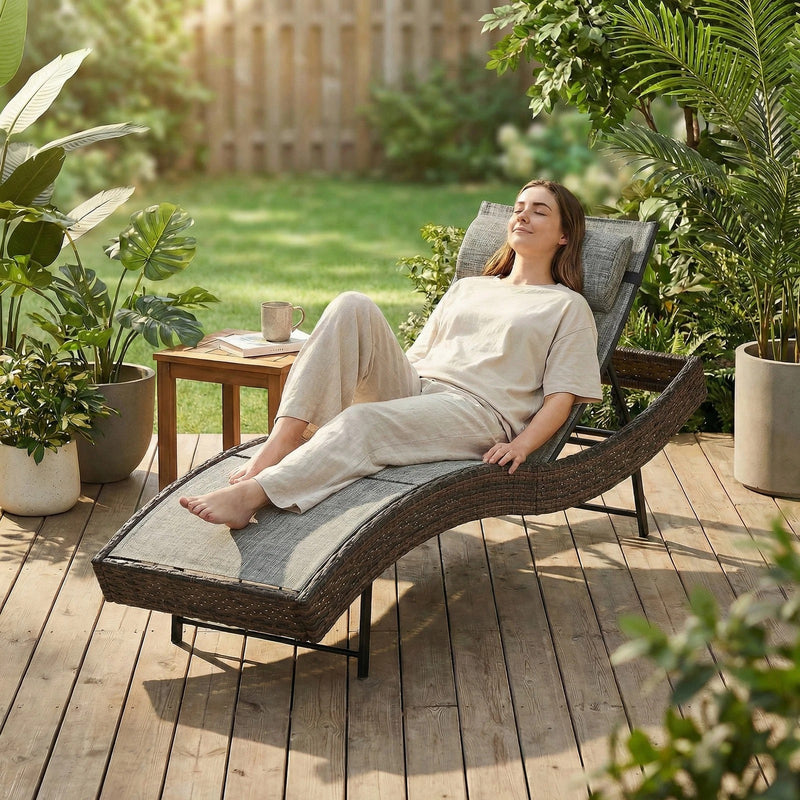 Garden Sun Lounger with Adjustable Backrest and Breathable Mesh Seat for Cool Comfort