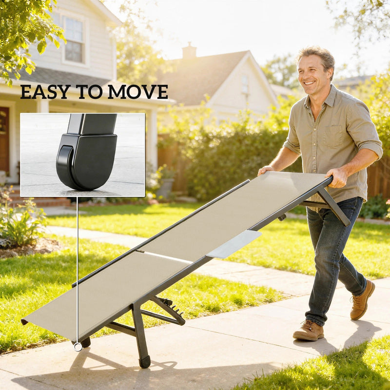 Garden Sun Loungers Set for 2 with 5 Point Adjustable Backrest and Side Tray Table