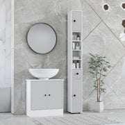 Slim 180cm Light Grey Bathroom Cabinet with Drawer Shelves and Cupboards for Extra Storage