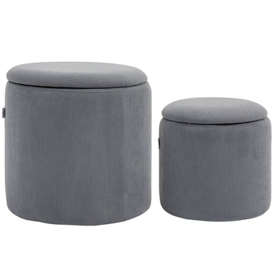 Set of Two Grey Corduroy Storage Ottomans with Padded Seats by HOMCOM