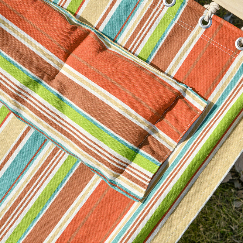 Adjustable Double Garden Hammock with Steel Frame and Pillow for Outdoor Relaxing Red Stripes AOSOM