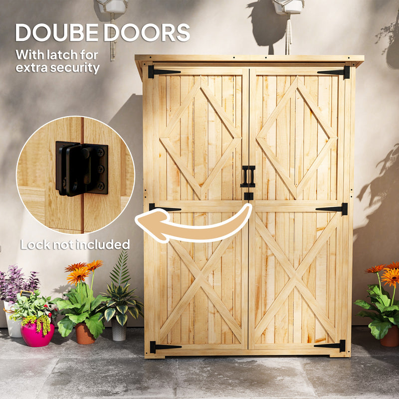 Wooden Garden Storage Shed With Shelves and Double Doors for Tools and Equipment Natural