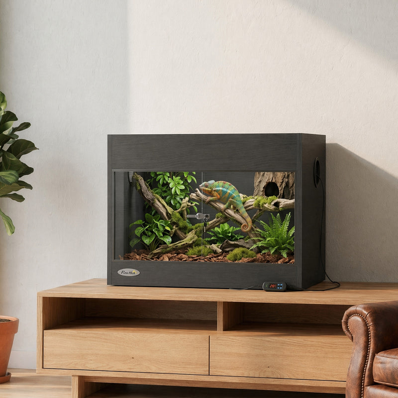 Reptile Vivarium with Clear Glass Front for Easy Viewing and Humidity Control Black