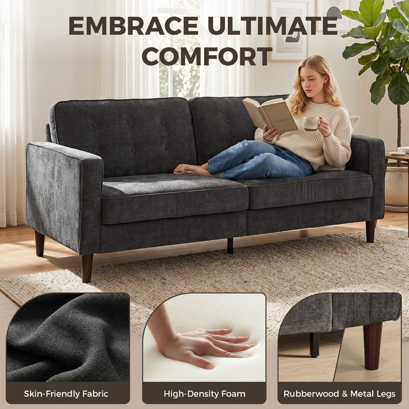 3 Seater Sofa for Family Lounging with Deep Cushions and Velvet Upholstery Dark Grey