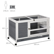 Elevated Wooden Rabbit Hutch with Slide Out Tray for Indoor Use Guinea Pig Cage Grey AOSOM