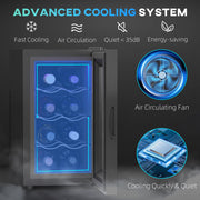 Mini Wine Fridge 8 Bottle 21L Freestanding or Under Counter with Glass Door and LED by HOMCOM