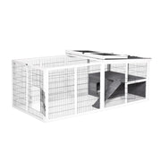 Wooden Hutch and Run for Guinea Pigs and Small Rabbits Indoor Outdoor Use Grey AOSOM