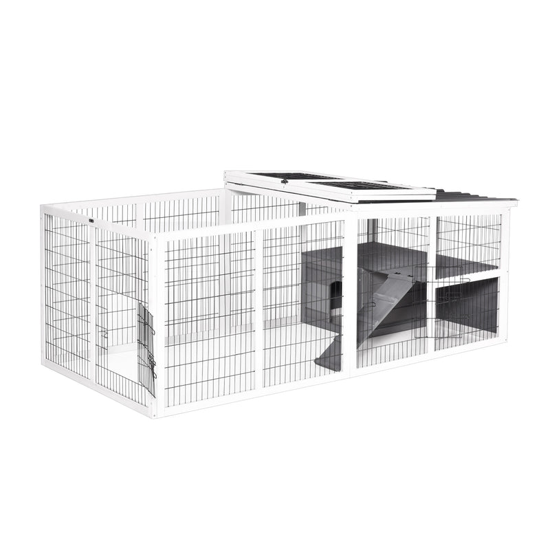 Wooden Hutch and Run for Guinea Pigs and Small Rabbits Indoor Outdoor Use Grey AOSOM