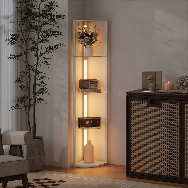 Corner Floor Lamp with LED Lights 5 Shelves for Home Storage Grey Homcom