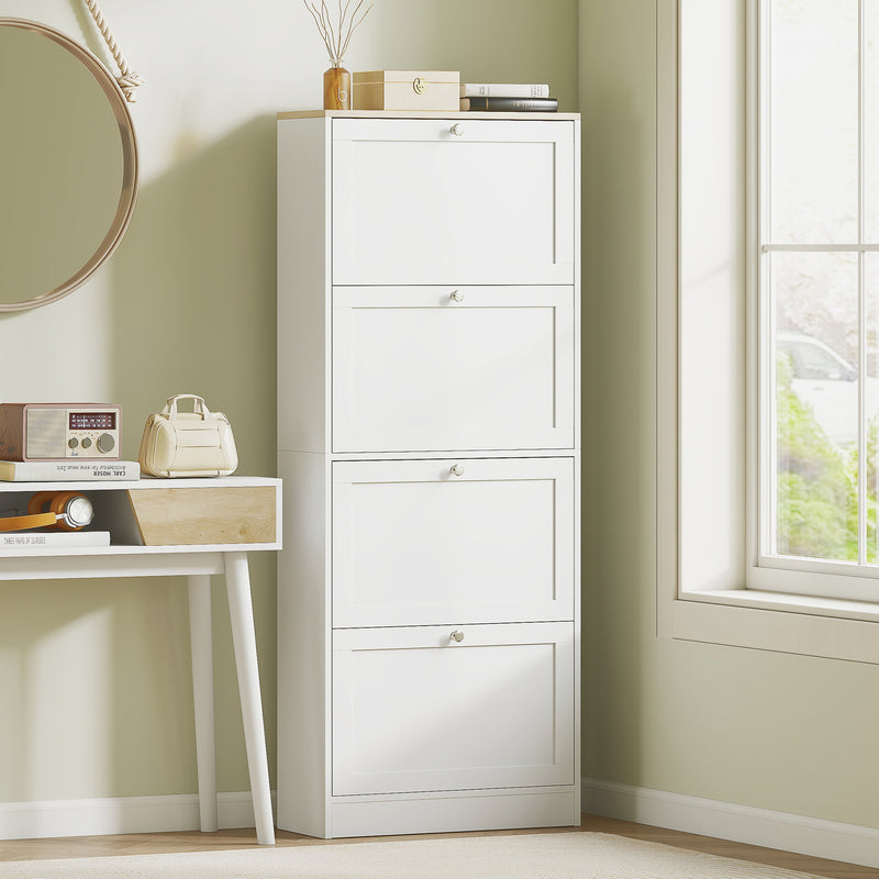 Tall Narrow Shoe Storage Cabinet For Hallway With Slim Space Saving Design, White