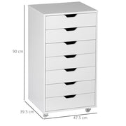 Mobile 7 Drawer Office Filing Cabinet With Smooth Rolling Wheels For Storage, White