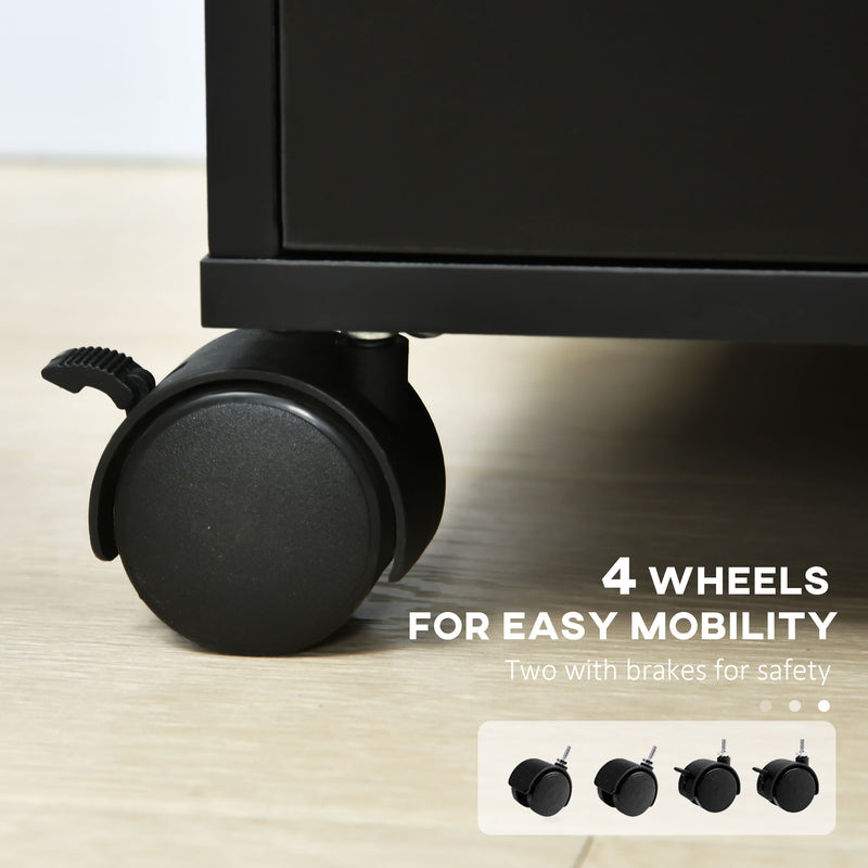 5 Drawer Mobile Filing Cabinet With Wheels For Home Office Organisation Black