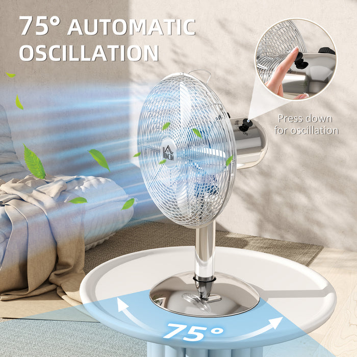 Silver Three Speed Oscillating Desk Fan with Adjustable Head