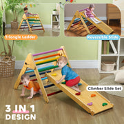 Toddler Climbing Frame with Ramp 3-in-1 Wooden Pikler Triangle Set for Ages 18-48 Months by AIYAPLAY