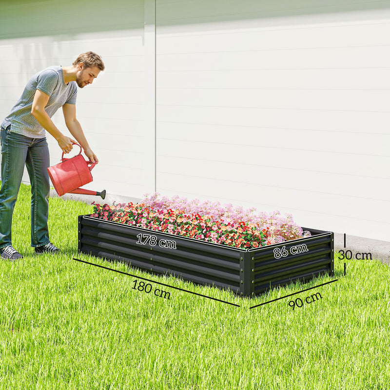 Raised Garden Bed 180 x 90cm Metal Planter Box Ideal for Vegetables and Herbs Grey AOSOM