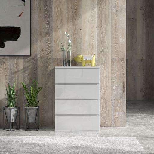 4 Drawer High Gloss Chest of Drawers Modern Bedroom Storage Unit with Sleek Finish White